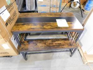 lot 86 image: Tribesigns 55 Inch Dining Table Set for 4-6, 3-Piece Kitchen Table with 2 Benches, Space-Saving Dining Room Table Set for Home Kitchen