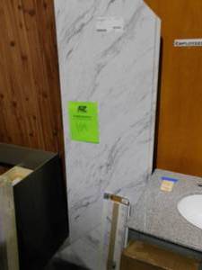 lot 104 image: Hampton Bay 8 ft. Right Miter Laminate Countertop Kit Included in Calcutta Marble with Full Wrap Ogee Edge and Backsplash