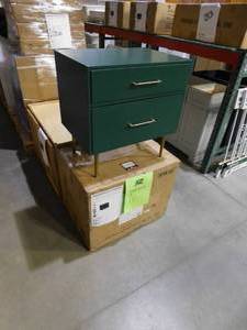 lot 111 image: (2) Linon Home Decor Sharie 2-Drawer Glam Dark Green Nightstand 25.75 in. H x 25.25 in. W x 18 in. D