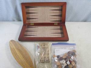 lot 87 image: (EC1) Portable Folding Wood ChessCheckerBackgammon Board with Accessories