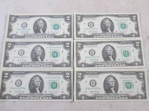 lot 123 image: (CNTR) 6 Uncirculated Sequential $2 Bills
