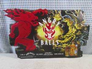 lot 180 image: (FS) Angry Orchard Angry Balls Fireball Tin Bar Sign - New - 18 x 11