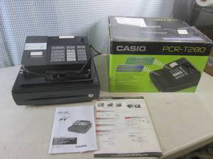 lot 201 image: (EW4) Casio PCR-T280 Electronic Cash Register with Original Box and Manual - Powers On Showing Error Code 10 - Missing Drawer Key