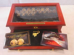 lot 246 image: (FS) Partial Collection of Proof Golden Dollars Coins in Locking Wood Glass Top Display Box