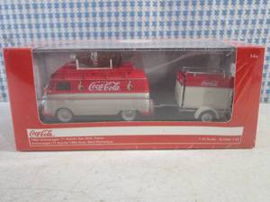 lot 254 image: (G-1) Coca-Cola 1960 Volkswagen T1 Kombi Van with Trailer 143 Scale Diecast in Box
