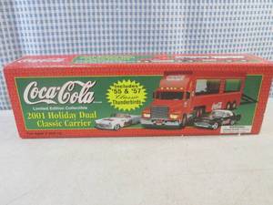 lot 273 image: (C-4) Coca-Cola 2001 Holiday Dual Classic Carrier Includes 55 and 57 Classic Thunderbirds Over 240 Battery Operated Lights in Box