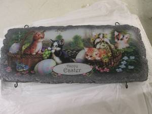lot 343 image: (BS) The Bradford Exchange Happy Easter by Jurgen Scholz Cozy Companions Welcome Sign Collection 10 x 4 14