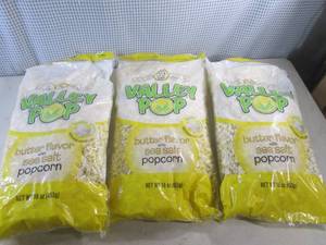 lot 357 image: (EC2) 3 Large Bags of Butter Flavored with Sea Salt Popcorn 16oz Bags Best by Oct 2023