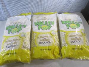 lot 358 image: (EC2) 3 Large Bags of Butter Flavored with Sea Salt Popcorn 16oz Bags Best by Oct 2023