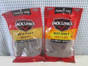 lot 361 image: (B-1) 2 Family Size Jack Links Beef Jerky Sweet & Hot and Original Best by JulSept 2023