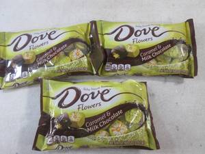 lot 388 image: (B-1) 3 Bags Dove Flowers Caramel and Chocolate Candy Best by Nov 2023