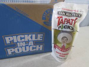 lot 408 image: (C-1) Case of 12 Pickle In A Pouch Jumbo Tapatio Pickles Best by Sept 2024