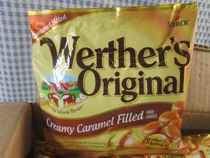 lot 415 image: (C-1) Case 12 Bags Werthers Original Creamy Caramel Filled Hard Candies Best by Mar 2024