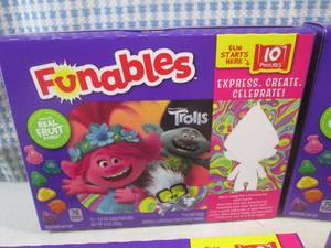 lot 416 image: (C-1) 4 Boxes Funables Trolls Fruit Flavored Snacks Best by Sept 2023