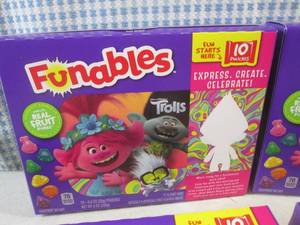 lot 417 image: (C-1) 4 Boxes Funables Trolls Fruit Flavored Snacks Best by Sept 2023