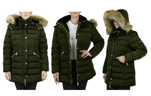 lot 235 image: NEW Galaxy by Harvic Womens Heavyweight Quilted Hooded Parka, Dark Olive, XL