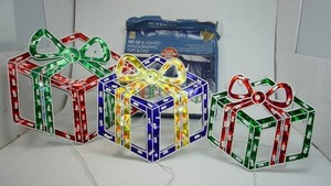 Set of 3 Holographic Lighted Gift Boxes Christmas Decorations Indoor or Outdoor...