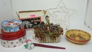 Seasonal Holiday Christmas Decor Beautiful Hand Painted Wood Turned Bowl, 24 Lighted Deer...