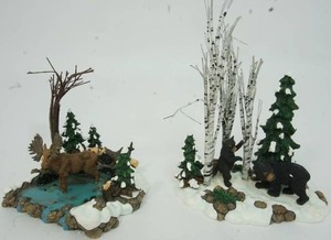 lot 86 image: Department 56 The Original Snow Village Collection Accessories Bears in the Birch #56.52743 Year 1998, Moose in the Marsh #56.52742 Year 1998...