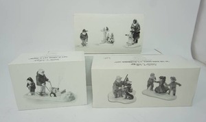 lot 92 image: Department 56 The Original Snow Village Collection Accessories Let it Snow, Let it Snow #56.54923, Feeding the Birds #56.54749, At the Barn Dance, Its Allemande Left #56.54929...