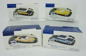 lot 95 image: Department 56 The Original Snow Village Collection Accessories 1964 Yellow Ford Mustang #56.54951, 1955 Ford Country Squire Woody #56.54950, 1959 Yellow Ford Thunderbird  #56.54950, 1955 Ford Fairlane