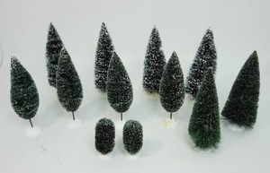 lot 103 image: Department 56 The Original Snow Village Collection Accessory Bottlebrush Sisal Pine Trees Evergreens(8) LeMax Trees(4)