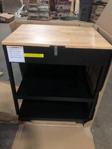 Husky Extra Wide Utility Cart with Wooden Top in Black (28 in. W x 37.5 in. H x 21.5 in. D)   Customer Returns See Pictures