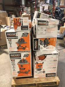 Pallet of Ridgid WetDry Shop Vacs and Accessories Various Models and Conditions Customer Returns See Pictures
