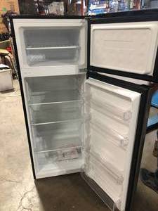 Magic Chef 7.3 cu. ft. 2-Door Mini Fridge in Platinum Steel with Freezer Damaged on Top Corner  Customer Returns See Pictures