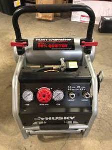 Husky 4.5 Gal. Portable Electric-Powered Silent Air Compressor   Customer Returns See Pictures
