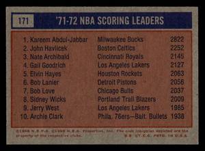 lot 19 image: 1972 Topps NBA Scoring Leaders Abdul-Jabbar, Havlicek & Archibald #171
