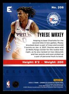 lot 40 image: 2020 Essentials Tyrese Maxey Rookie Card #208