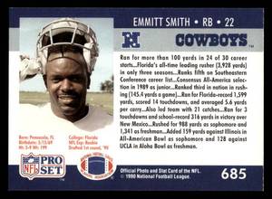 lot 49 image: 1990 Pro Set Emmitt Smith Rookie Card #685