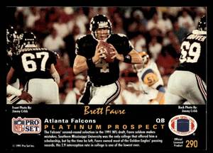 lot 50 image: 1991 Pro Set Platinum Brett Favre Rookie Card #290