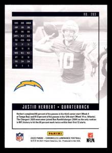 lot 54 image: 2020 Luminance Justin Herbert Rookie Card #203