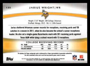 lot 52 image: 2012 Topps Platinum RPA Jarius Wright Autograph #135 Serial #1050