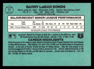 lot 79 image: 1986 Donruss The Rookies Barry Bonds Rookie Card #11