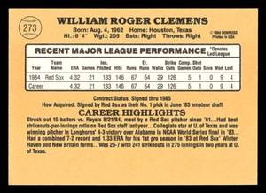lot 80 image: 1985 Donruss Roger Clemens Rookie Card #273
