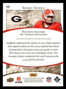 lot 83 image: 2009 UD Heroes Matthew Stafford Rookie Card #117