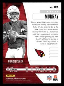 lot 84 image: 2019 Absolute Kyler Murray Rookie Card #126