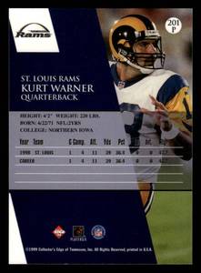 lot 89 image: 1999 Collectors Edge Kurt Warner Rookie Card #201