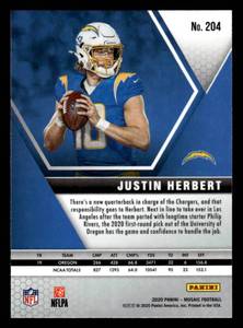 lot 102 image: 2020 Mosaic Justin Herbert Rookie Card #204
