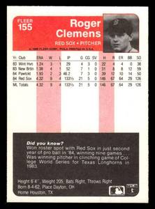 lot 109 image: 1985 Fleer Roger Clemens Rookie Card #155