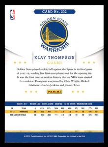 lot 110 image: 2012 NBA Hoops Klay Thompson Rookie Card #232