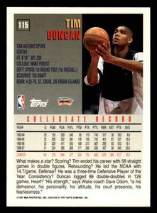 lot 112 image: 1997 Topps Tim Duncan Rookie Card #115