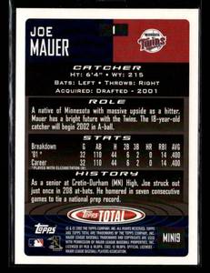 lot 126 image: 2002 Topps Total Joe Mauer Rookie Card #1