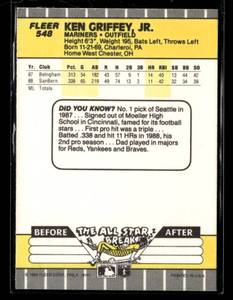 lot 128 image: 1989 Fleer Ken Griffey Jr. Rookie Card #548