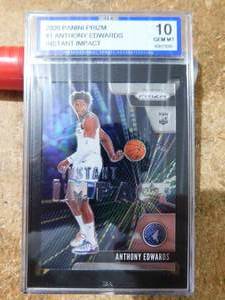 lot 146 image: ISA 10 Gem Mint 2020 Prizm Instant Impact Anthony Edwards Rookie Card #1