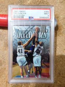 lot 155 image: PSA 9 1997 Finest Silver Tim Duncan Rookie Card #306