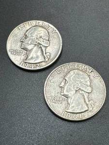 lot 14 image: Lot of 2 Silver Washington Quarters